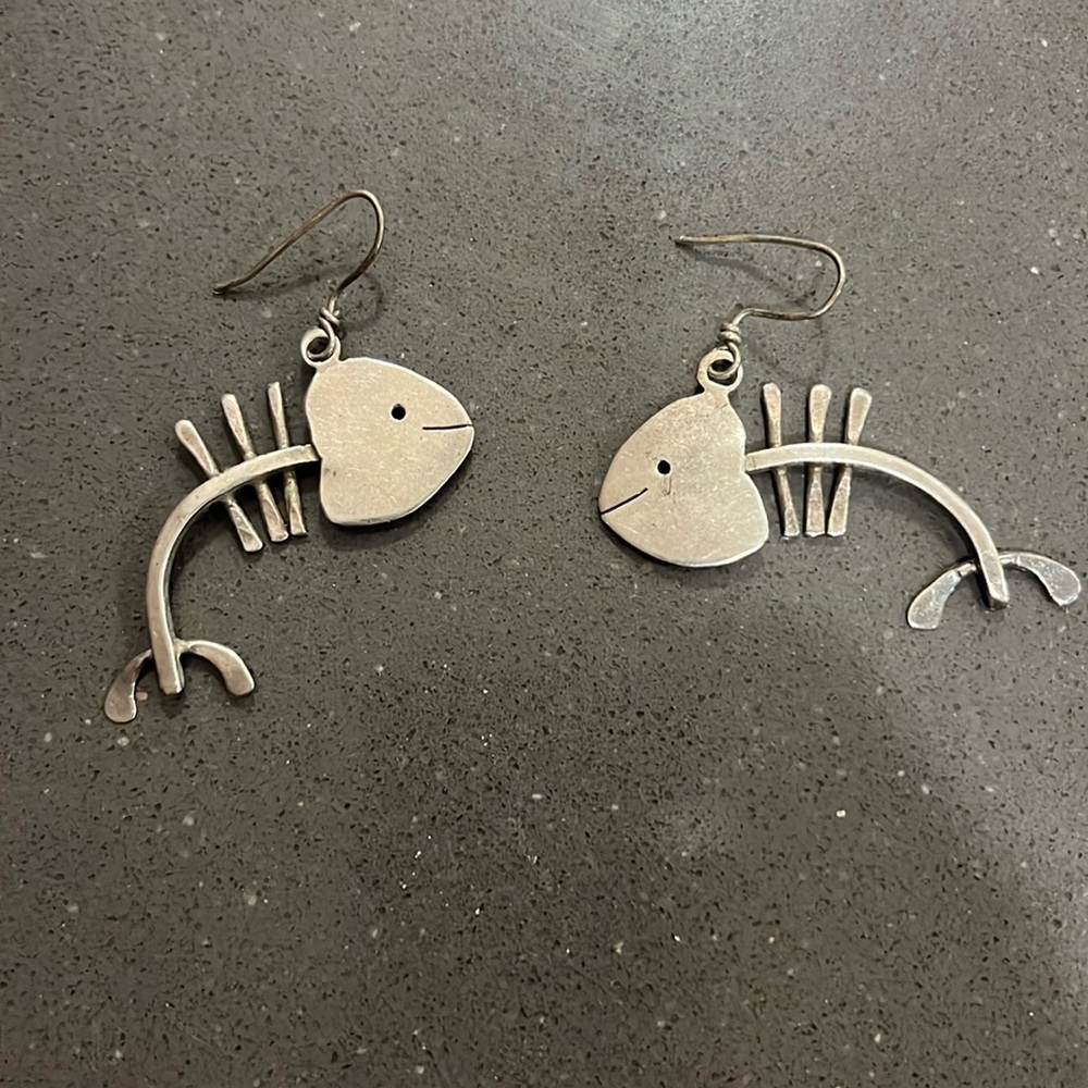 Womens Earrings Sterling Silver Fish Design Chandelier 2" Length Clip